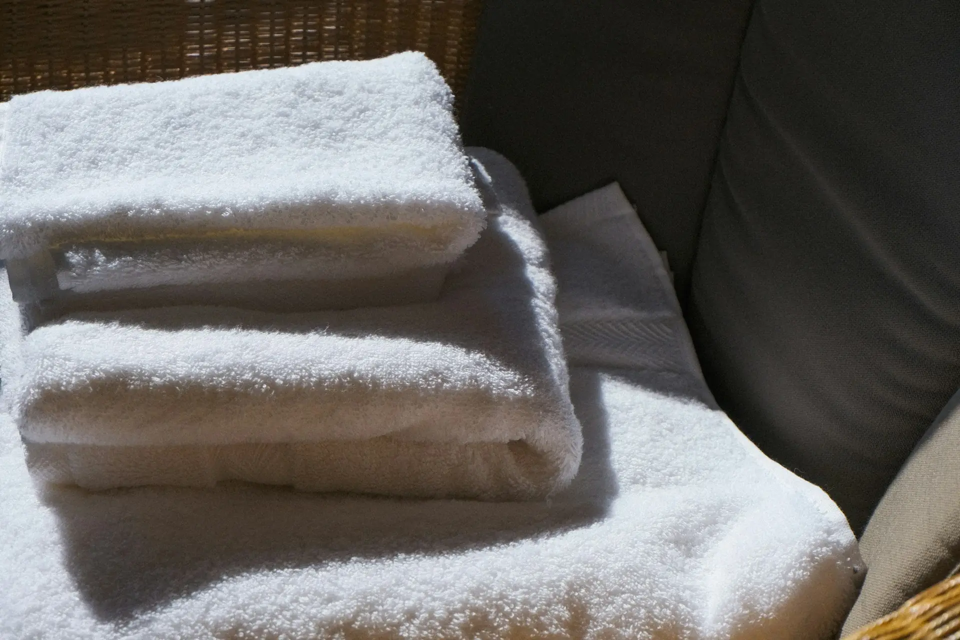 Stack of clean white terry towels