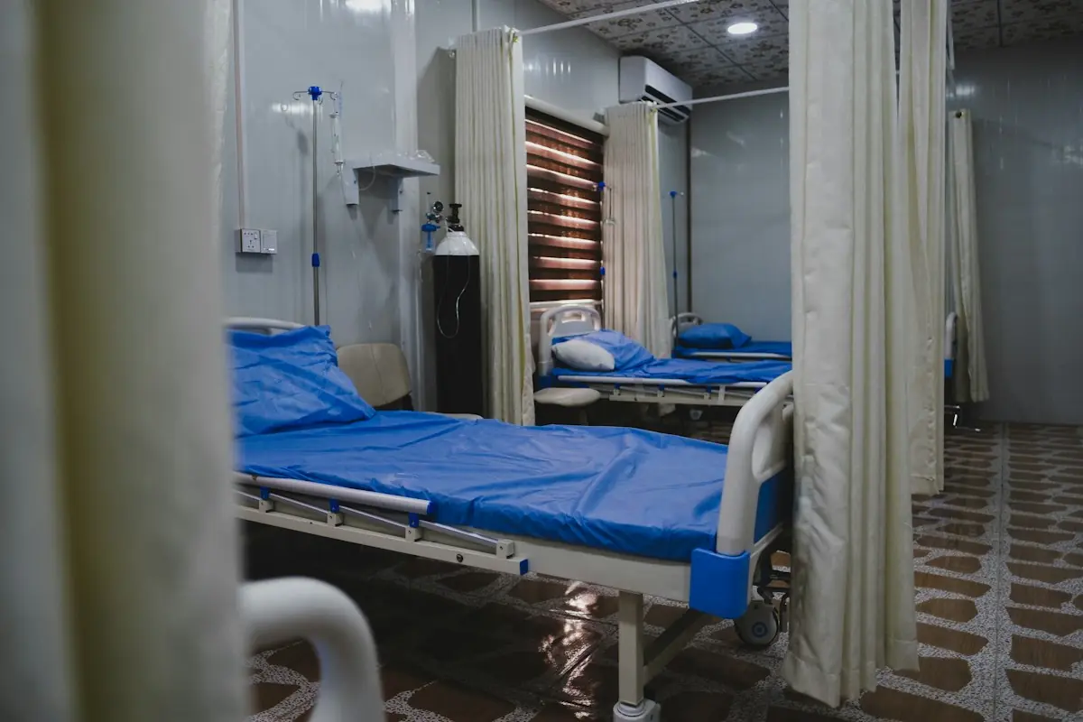 Blue blanket on a hospital bed