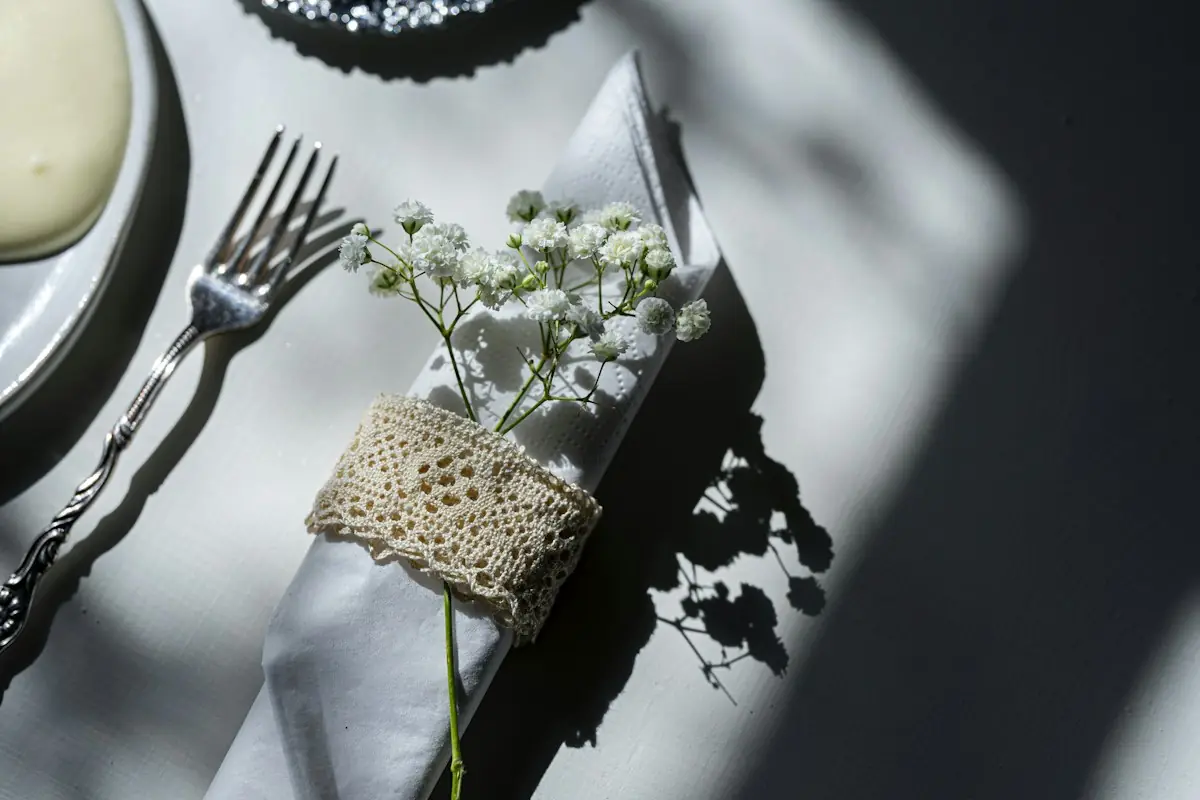 White table linen and napkin with cutlery