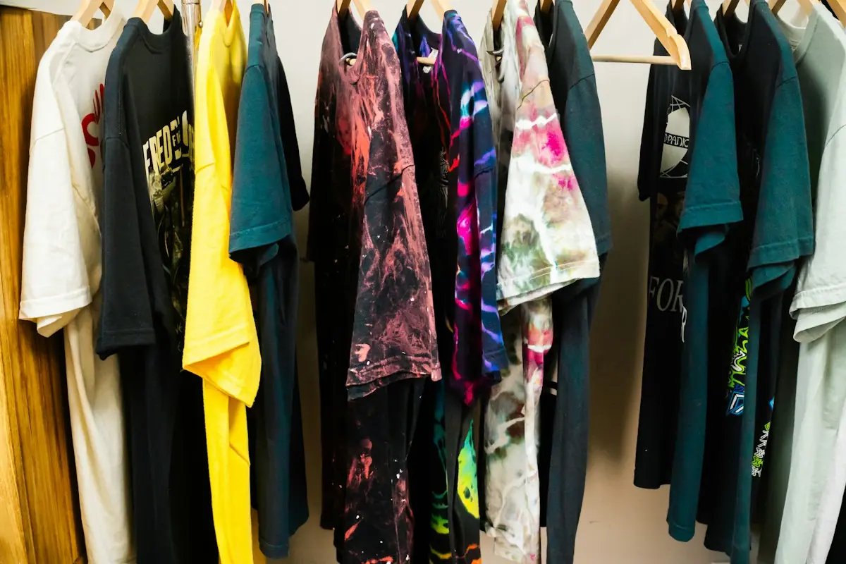 Printed and plain T-Shirts on a rack